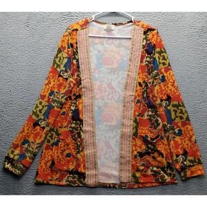 Tracy Porter Kantha Kimono Jacket Women 6-8 Multi Printed Lightweight Open Front